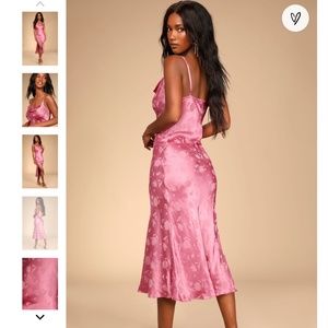 All About You Pink Floral Jacquard Satin Midi Dress